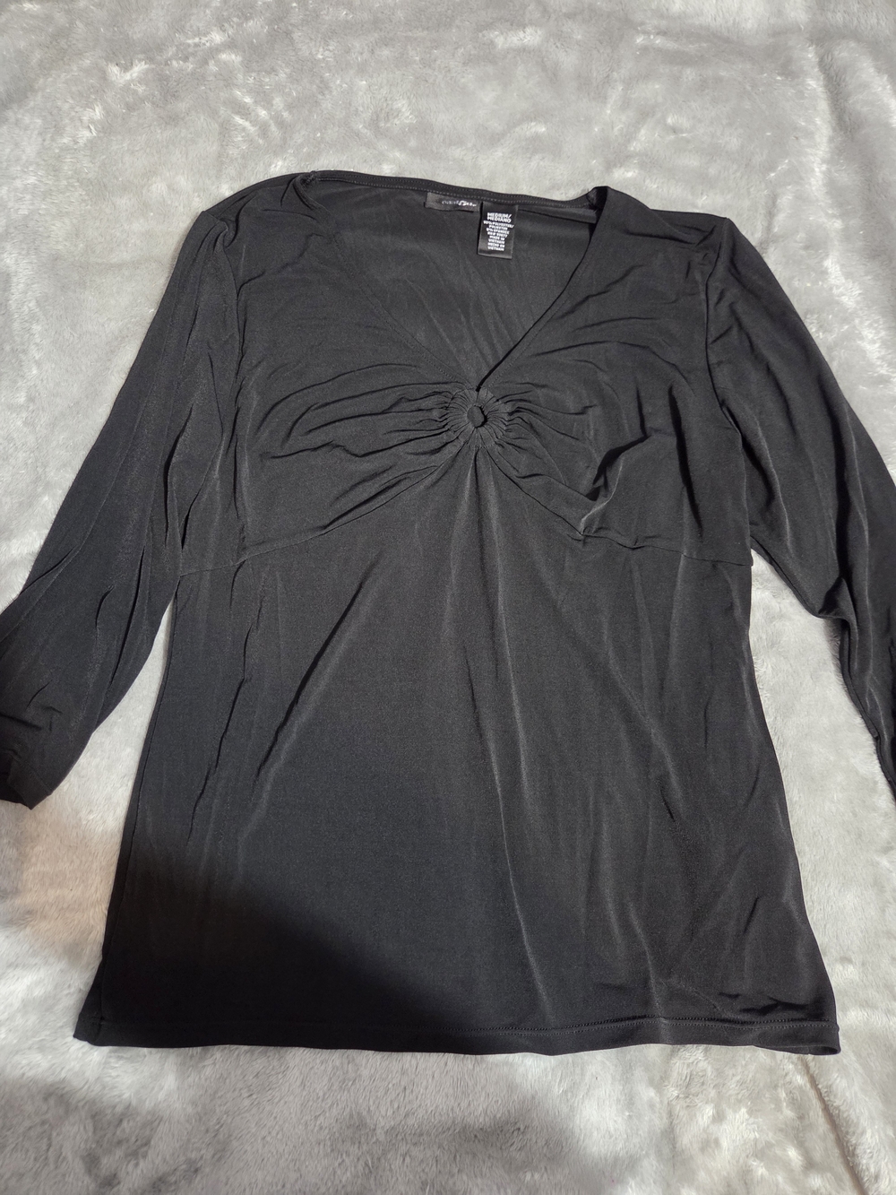 Black Ruched-Front V-Neck Women's Top